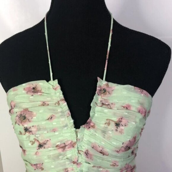 Lulu’s Dress Small Blooming Night Out Light  Green Floral Print Ruched Bodycon - Picture 8 of 16